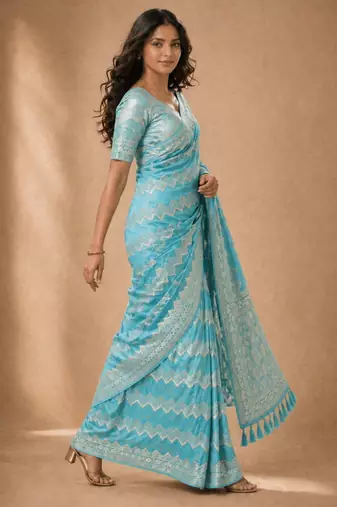 Aqua blue color georgette fabric designer woven partywear ethnic saree