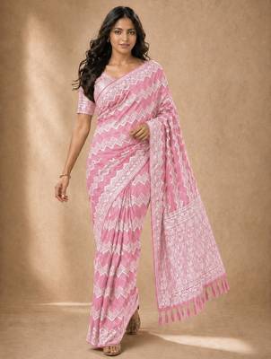 Pink color georgette fabric designer woven partywear ethnic saree 1