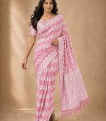 Pink color georgette fabric designer woven partywear ethnic saree