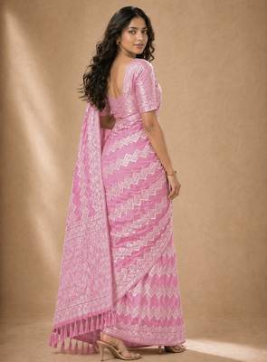 Pink color georgette fabric designer woven partywear ethnic saree 2
