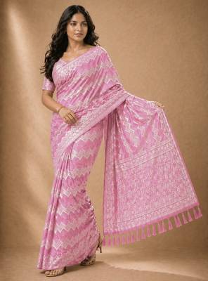 Pink color georgette fabric designer woven partywear ethnic saree 5