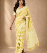 Yellow color georgette fabric designer woven partywear ethnic saree