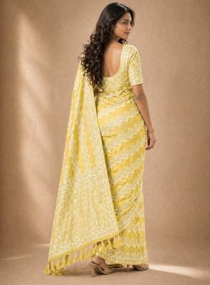 Yellow color georgette fabric designer woven partywear ethnic saree 2