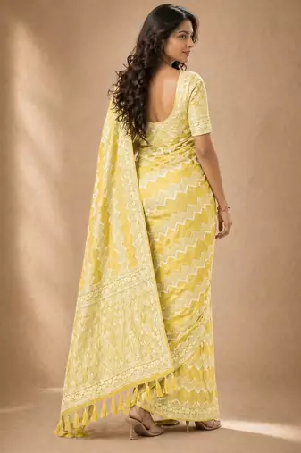 Yellow color georgette fabric designer woven partywear ethnic saree