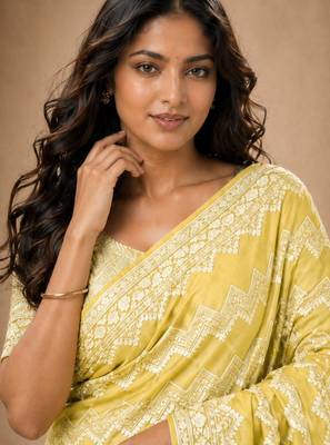 Yellow color georgette fabric designer woven partywear ethnic saree 3