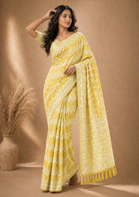 Yellow color georgette fabric designer woven partywear ethnic saree 4