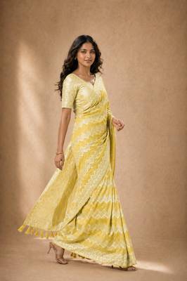 Yellow color georgette fabric designer woven partywear ethnic saree 5