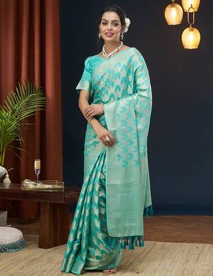 Aqua blue color georgette fabric designer woven partywear ethnic saree 1