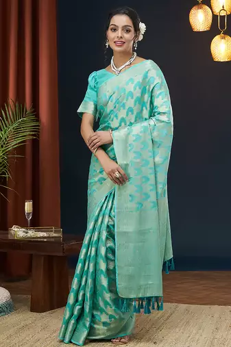 Aqua blue color georgette fabric designer woven partywear ethnic saree