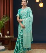 Aqua blue color georgette fabric designer woven partywear ethnic saree