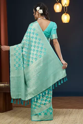 Aqua blue color georgette fabric designer woven partywear ethnic saree