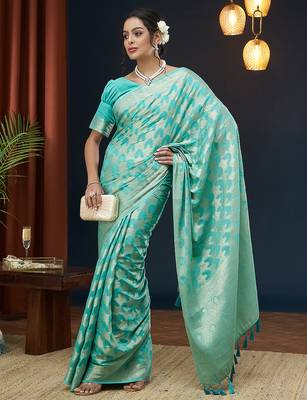 Aqua blue color georgette fabric designer woven partywear ethnic saree 4