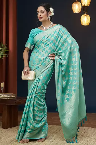 Aqua blue color georgette fabric designer woven partywear ethnic saree