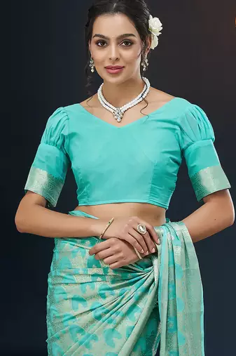 Aqua blue color georgette fabric designer woven partywear ethnic saree