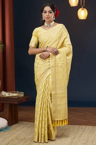 Yellow color georgette fabric designer woven partywear ethnic saree