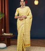 Yellow color georgette fabric designer woven partywear ethnic saree