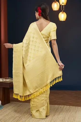 Yellow color georgette fabric designer woven partywear ethnic saree