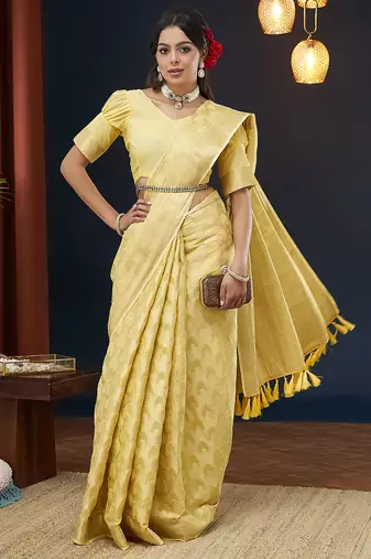Yellow color georgette fabric designer woven partywear ethnic saree
