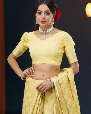 Yellow color georgette fabric designer woven partywear ethnic saree 5