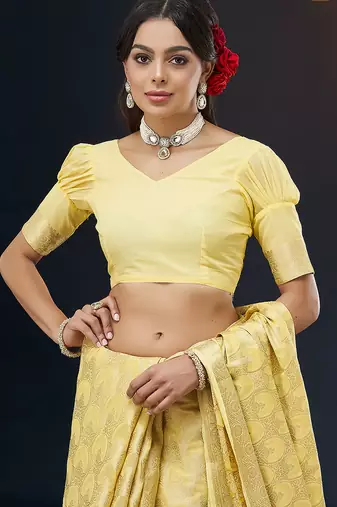 Yellow color georgette fabric designer woven partywear ethnic saree