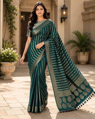 Teal blue color georgette fabric designer woven partywear ethnic saree 1