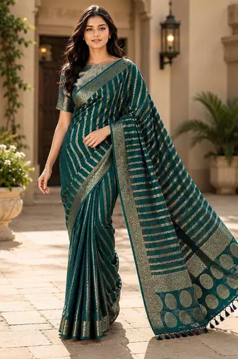 Teal blue color georgette fabric designer woven partywear ethnic saree