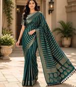Teal blue color georgette fabric designer woven partywear ethnic saree