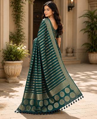 Teal blue color georgette fabric designer woven partywear ethnic saree 2