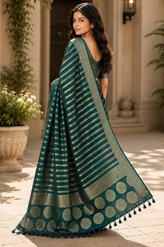 Teal blue color georgette fabric designer woven partywear ethnic saree