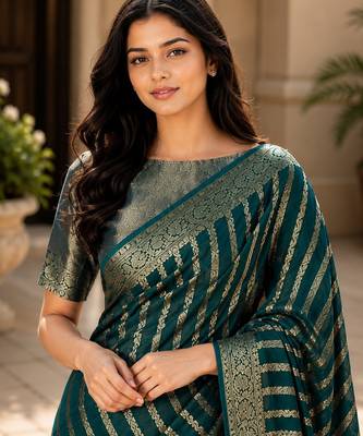 Teal blue color georgette fabric designer woven partywear ethnic saree 3