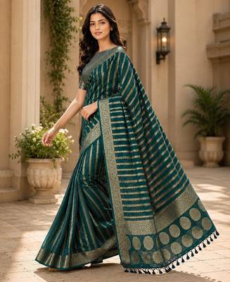 Teal blue color georgette fabric designer woven partywear ethnic saree 4