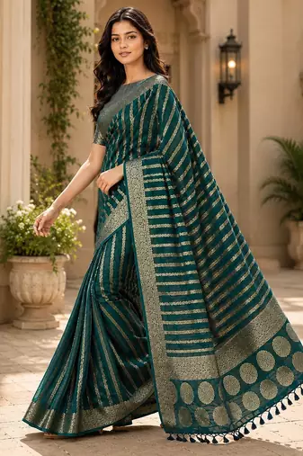 Teal blue color georgette fabric designer woven partywear ethnic saree