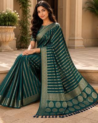 Teal blue color georgette fabric designer woven partywear ethnic saree 5