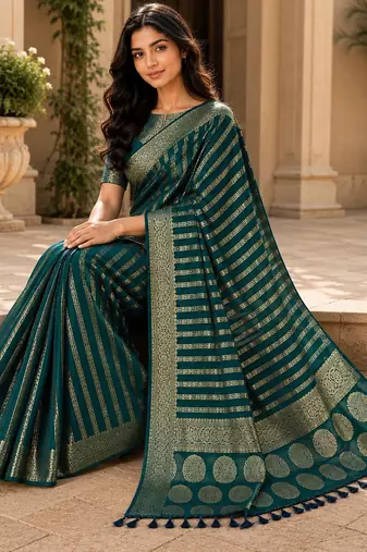 Teal blue color georgette fabric designer woven partywear ethnic saree