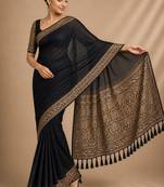 Black color smart chiffon designer wevon jacquard designer partywear saree