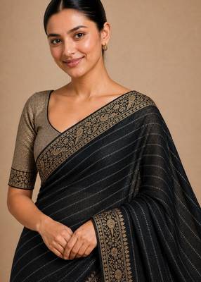 Black color smart chiffon designer wevon jacquard designer partywear saree 3
