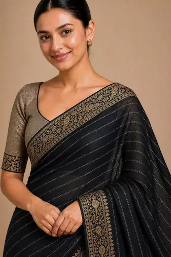 Black color smart chiffon designer wevon jacquard designer partywear saree