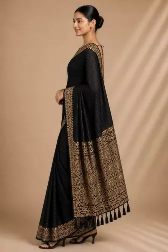 Black color smart chiffon designer wevon jacquard designer partywear saree