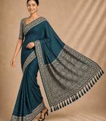 Petrol color smart chiffon designer wevon jacquard designer partywear saree