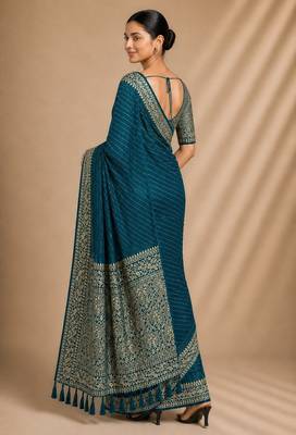 Petrol color smart chiffon designer wevon jacquard designer partywear saree 2