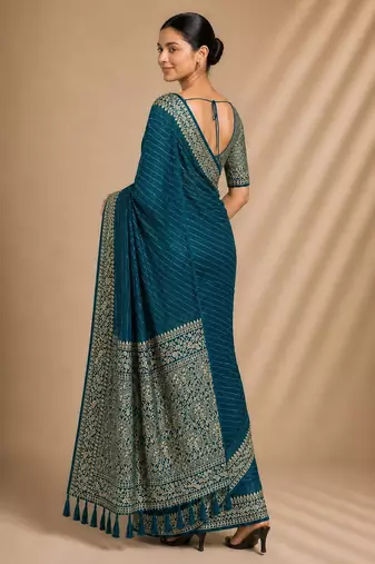 Petrol color smart chiffon designer wevon jacquard designer partywear saree