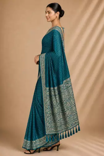 Petrol color smart chiffon designer wevon jacquard designer partywear saree
