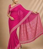 Pink color smart chiffon designer wevon jacquard designer partywear saree