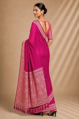 Pink color smart chiffon designer wevon jacquard designer partywear saree 2
