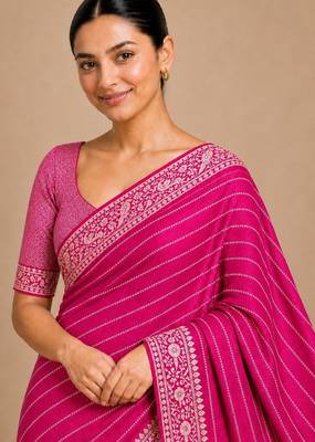 Pink color smart chiffon designer wevon jacquard designer partywear saree 3