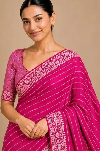 Pink color smart chiffon designer wevon jacquard designer partywear saree