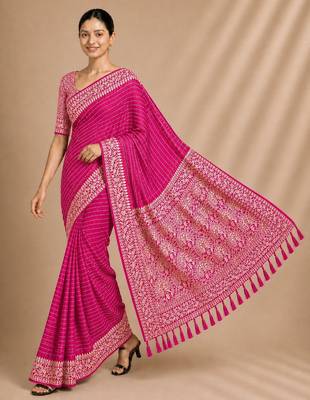 Pink color smart chiffon designer wevon jacquard designer partywear saree 4