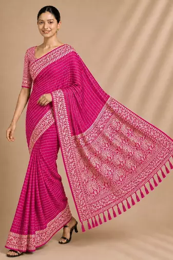 Pink color smart chiffon designer wevon jacquard designer partywear saree
