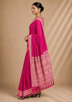 Pink color smart chiffon designer wevon jacquard designer partywear saree 5