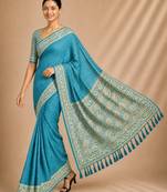 Firozi color smart chiffon designer wevon jacquard designer partywear saree
